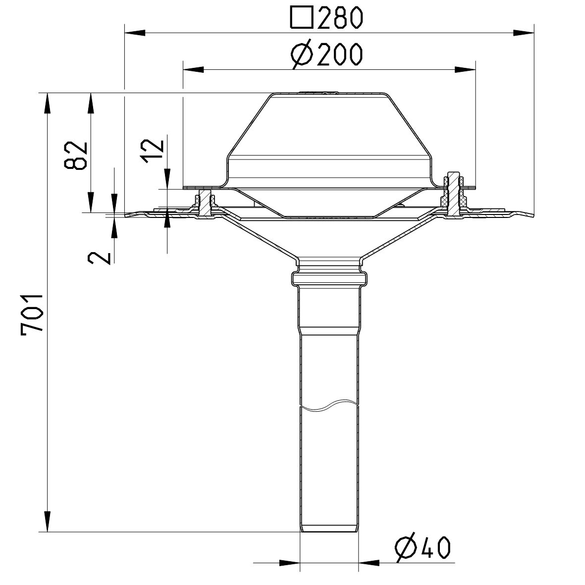 Line Drawing - Drain for siphonic-single ply membrane