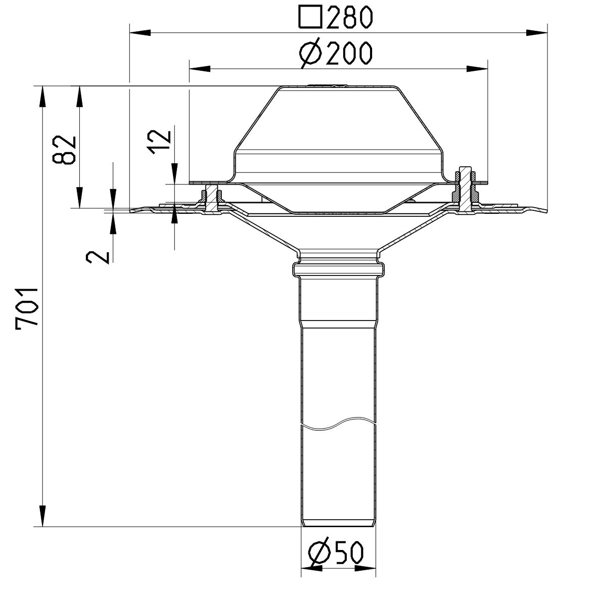 Line Drawing - Drain for siphonic-single ply membrane