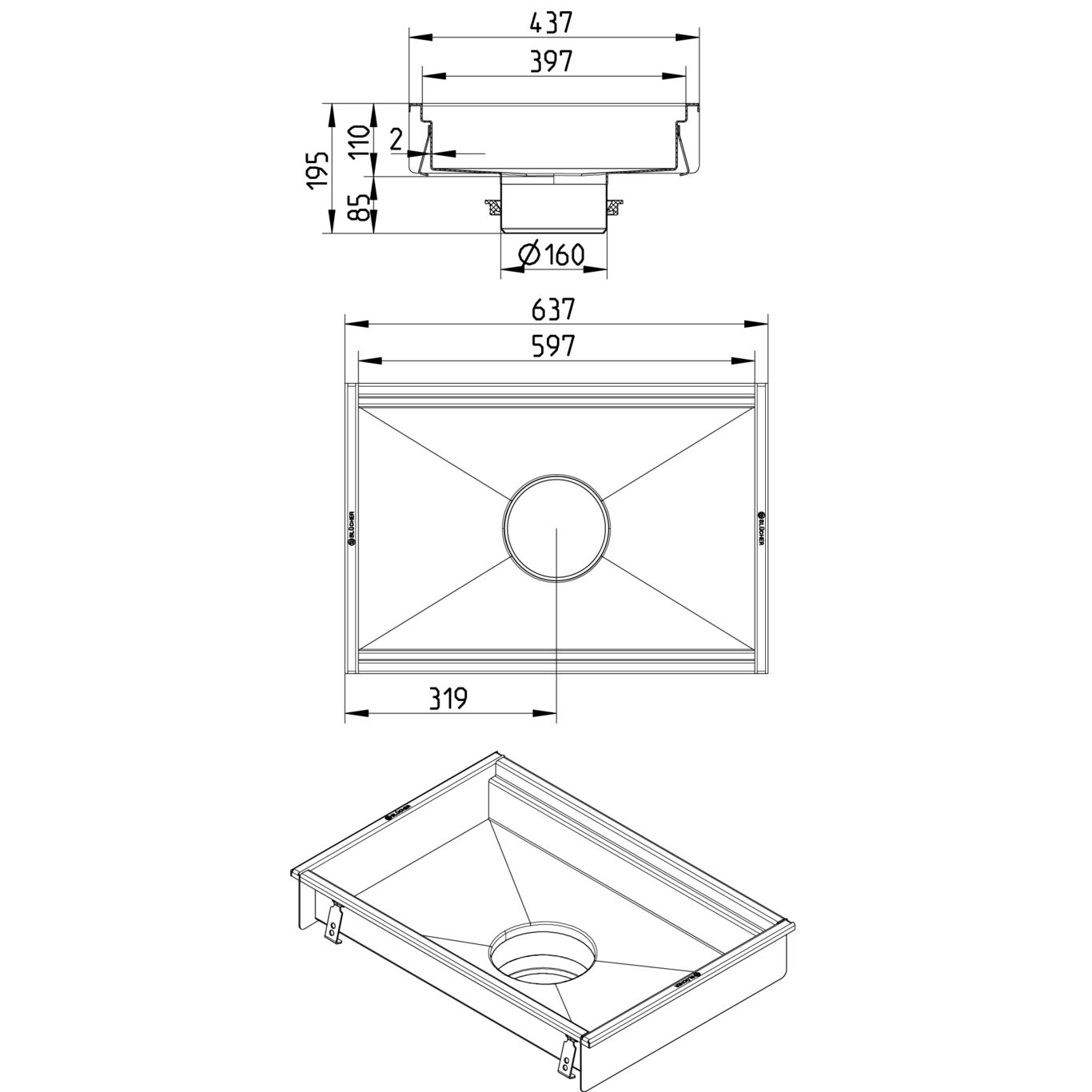 Line Drawing - Kitchen channel-No membrane