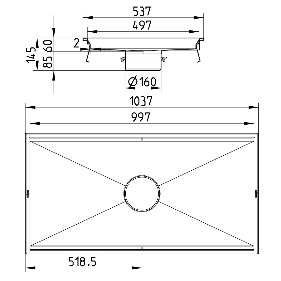 Line Drawing - Kitchen channel-No membrane