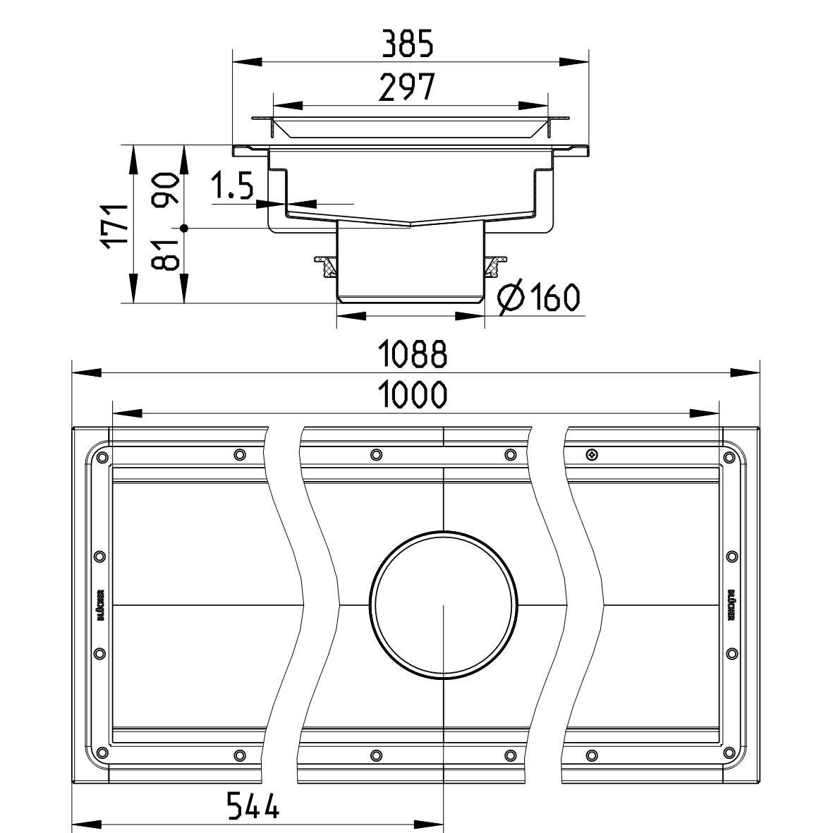 RINNE 300x1000 STUTZEN MITTIG - (672EK010-05BA)