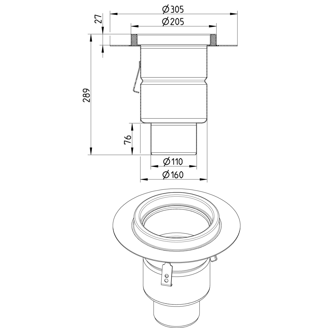 Line Drawing - Drain-No membrane-205