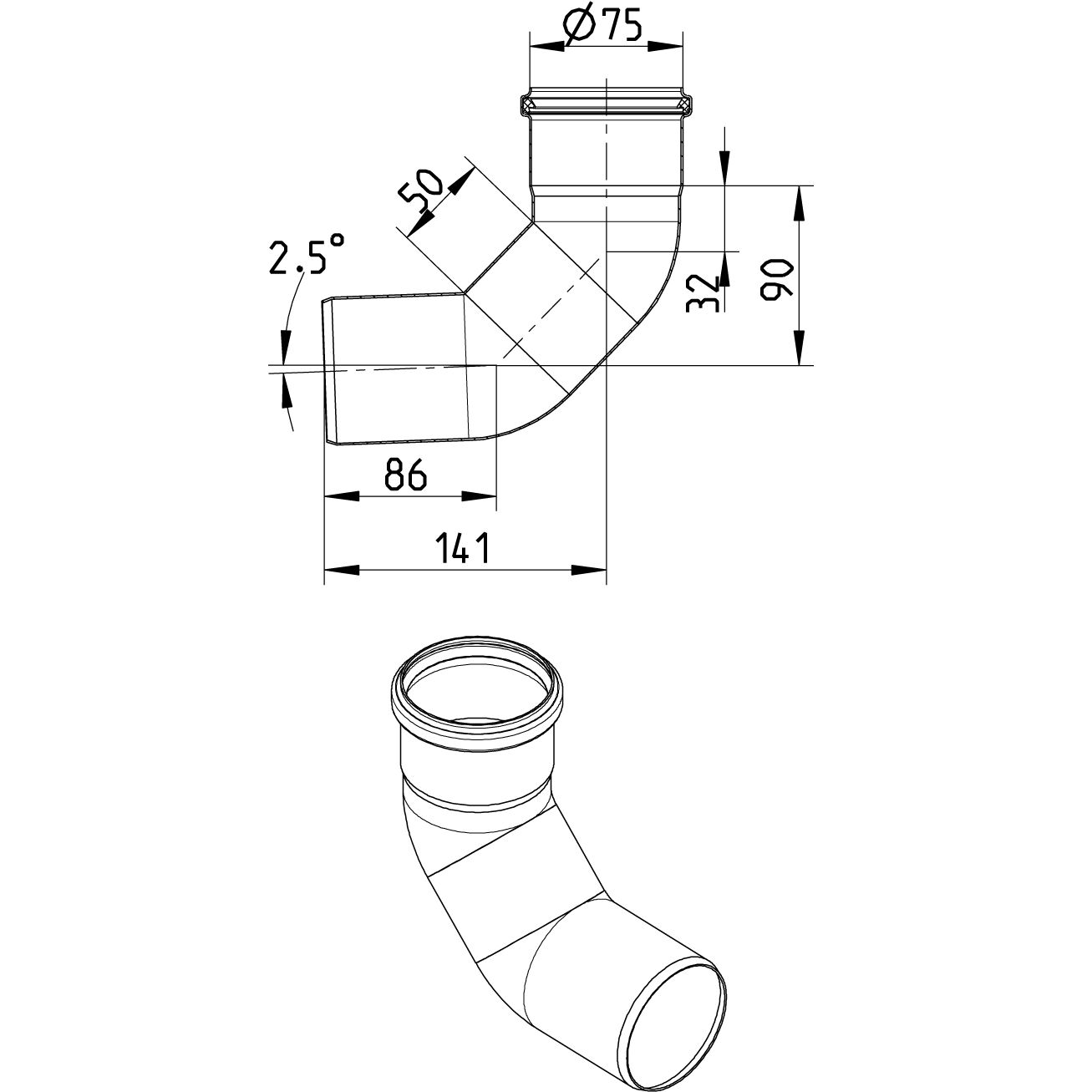 Line Drawing - Bend-87.5-long radius