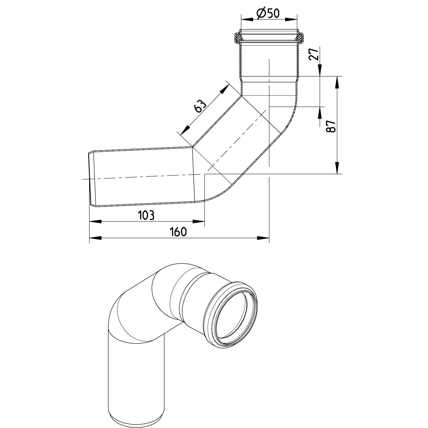 Line Drawing - Bend-87.5-long radius