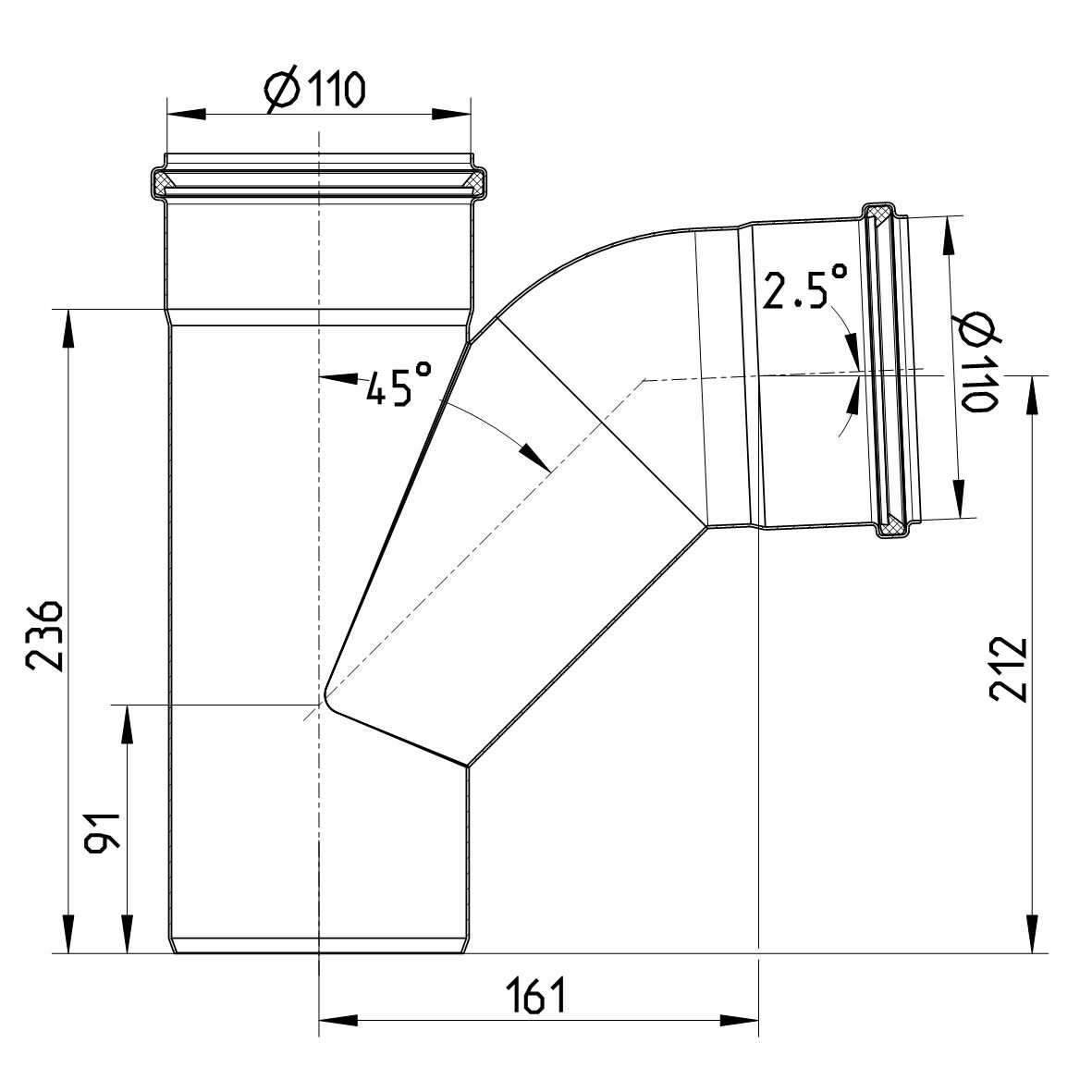 Line Drawing - Swept branch-87.5-long bend