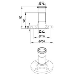 Line Drawing - Adaptor-flange-DIN