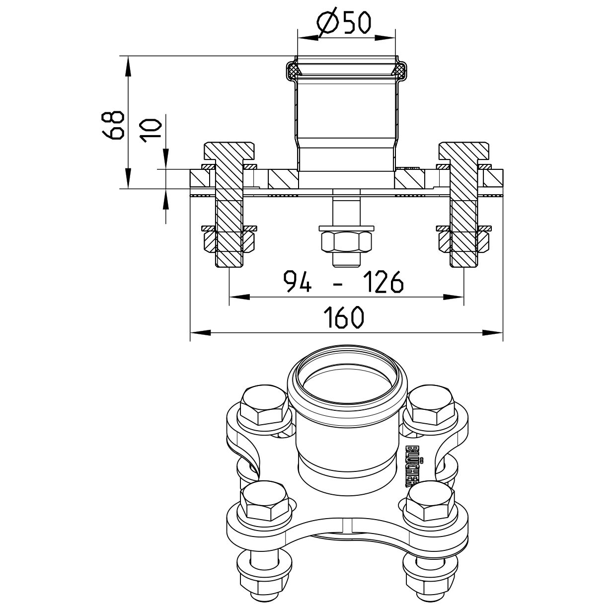 Line Drawing - Adaptor-flange-univeral