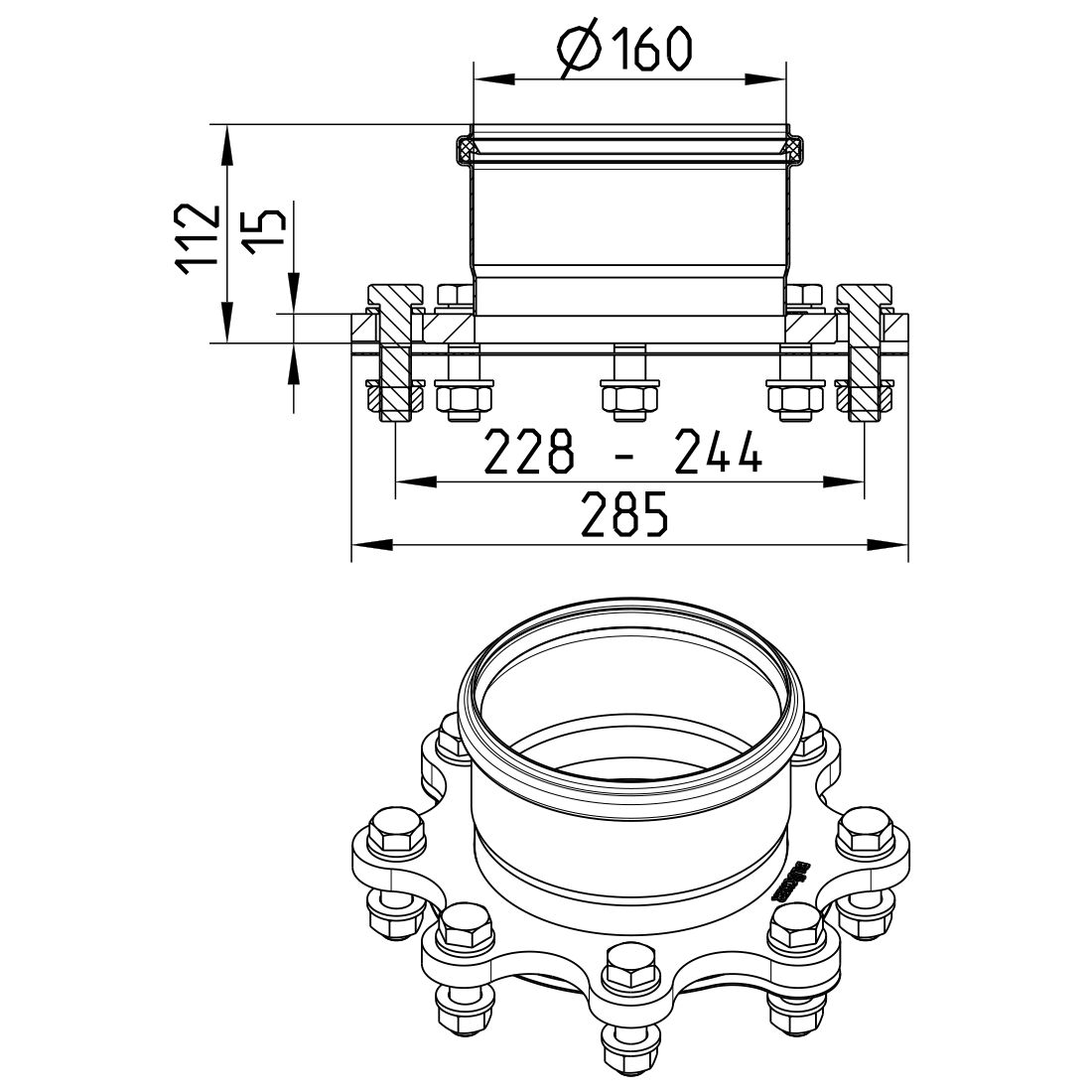 Line Drawing - Adaptor-flange-univeral