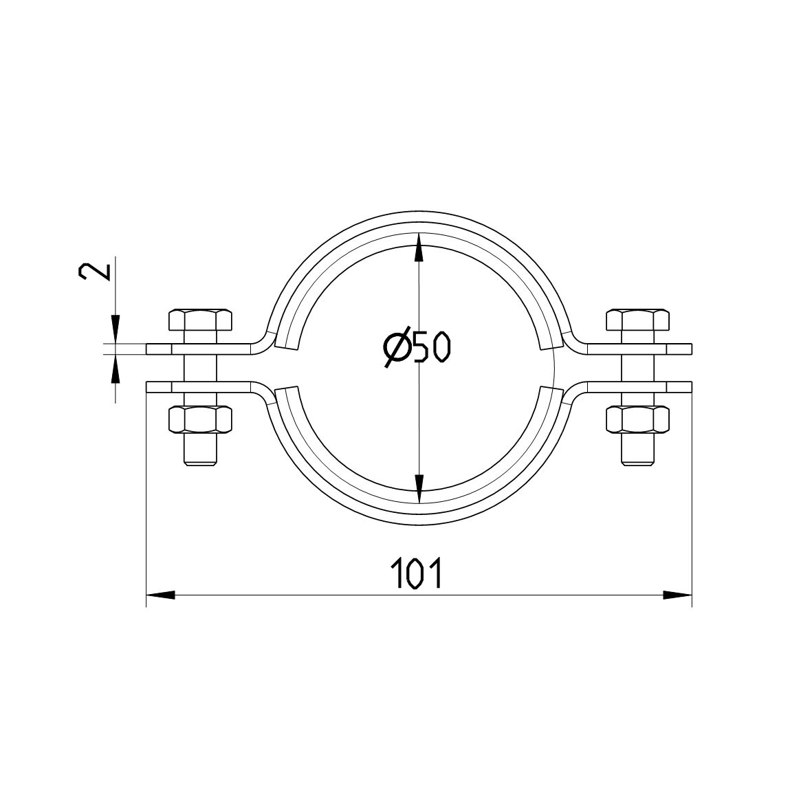 Line Drawing - Pipe hanger-EPDM-2 M6 bolts