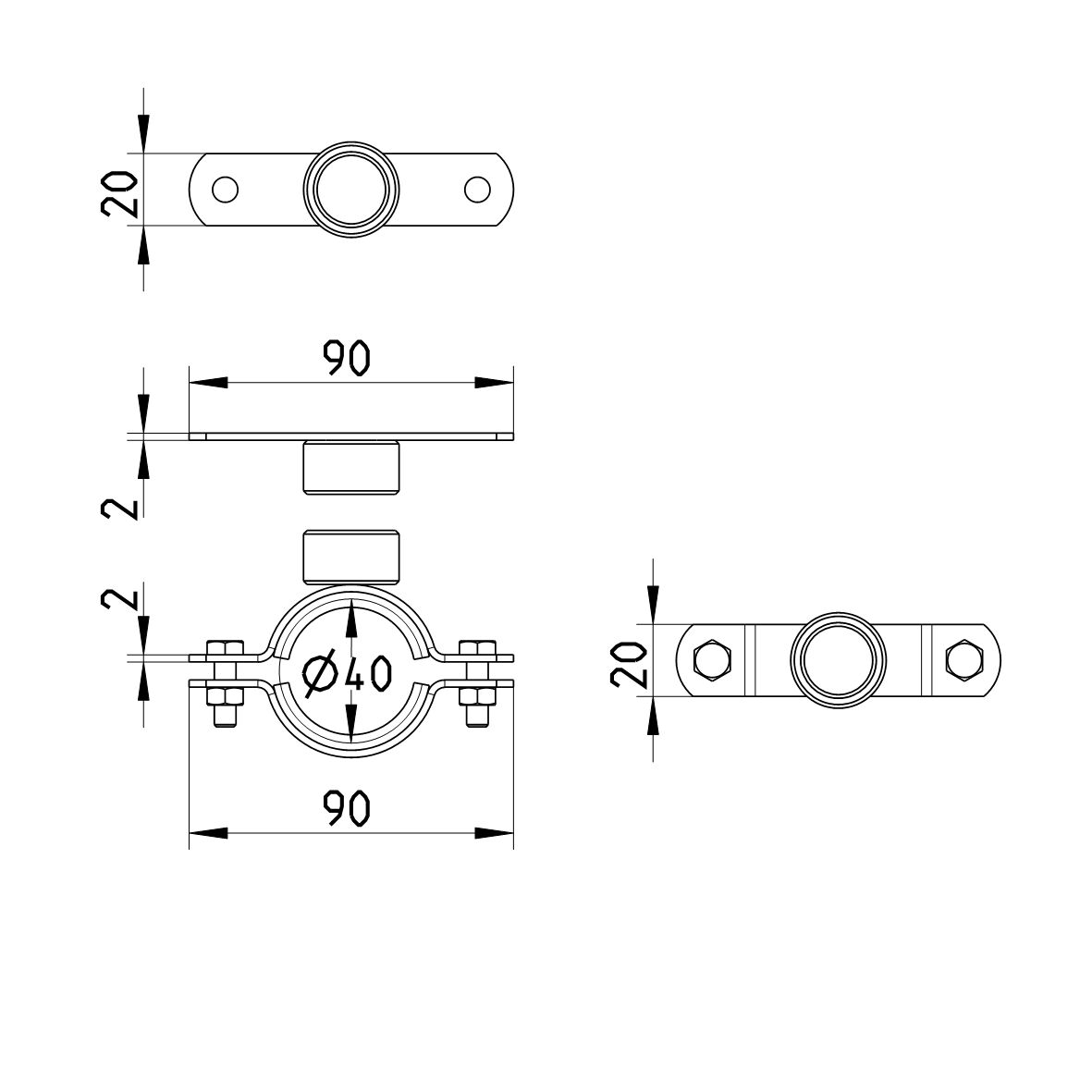 Line Drawing - Pipe hanger-EPDM-BSP threaded