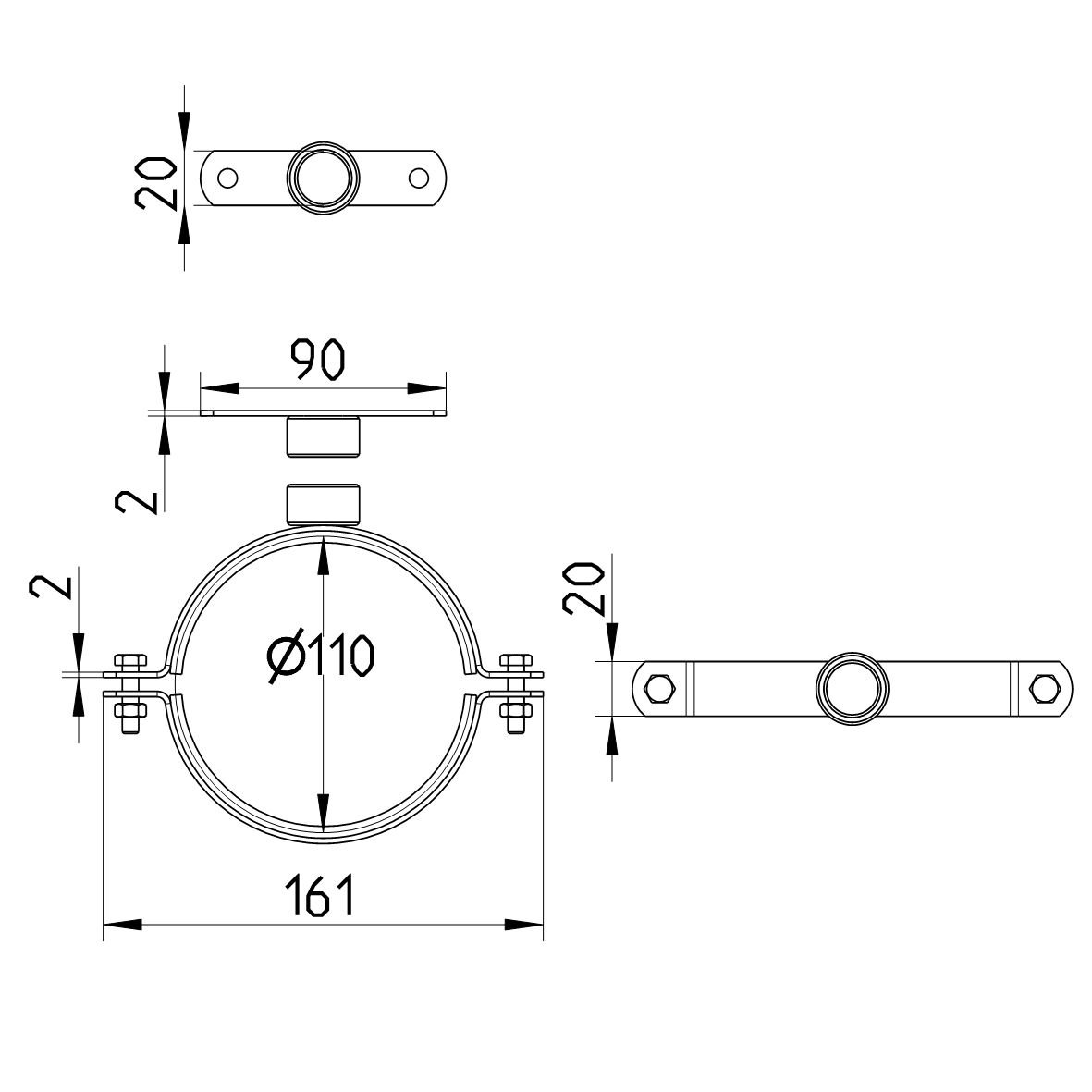 Line Drawing - Pipe hanger-EPDM-BSP threaded